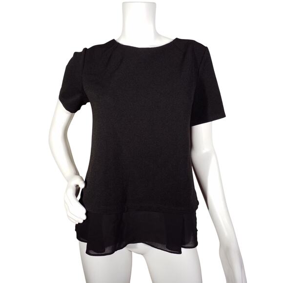 Bailey 44 Ribbed Black Short Sleeve Stretch Top 1/4 Zip Back M - Picture 1 of 7